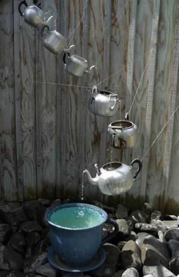 rain chains creative diy fountain water teapot feature chain downspouts downspout fountains
