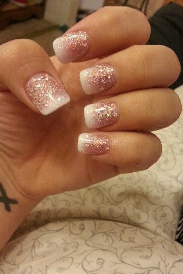 Pretty French Tip Nails Glitter Look