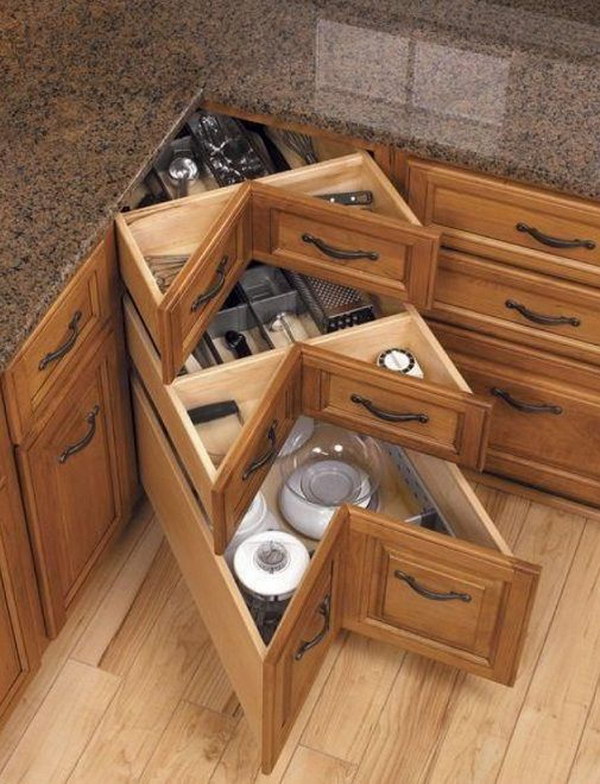 Creative Corner Kitchen Drawers with Electrical Design