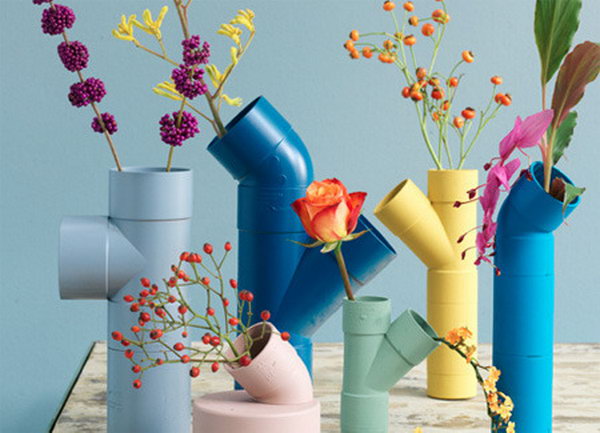 Colorful Vases Made from PVC Pipes. 