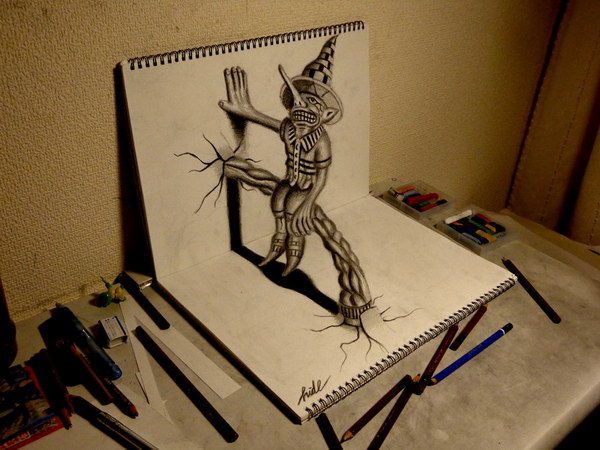 3d drawing scarecrow on book