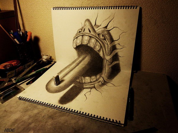 3d drawing tongue on book