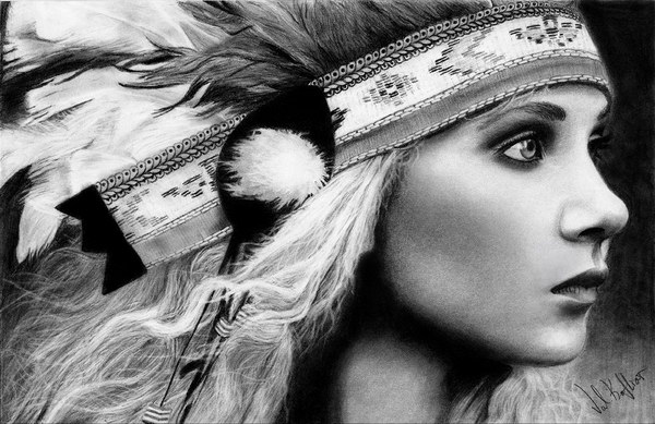 native american girl pencil drawing