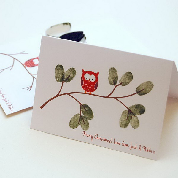 christmas owl fingerprint card 39