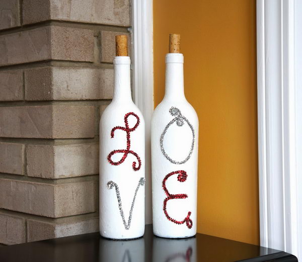 5 painted wine bottles valentine