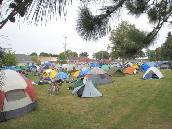11 campout on the football field