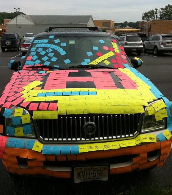 19 sticky note on teachers car
