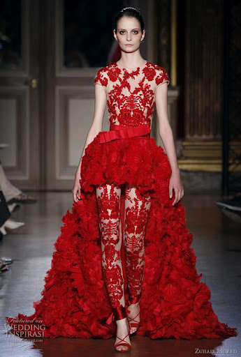 Traditional Chinese Wedding Dress by Zuhair Murad. The red wedding dress is favorite for all Chinese people because red is considered as good luck that can keep evil spirits away.