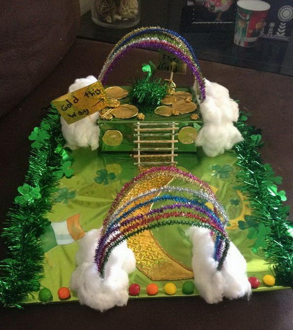 This is a cute Leprechaun trap idea for girl. The leprechaun will climb up the ladder, and fall into the secret trap door hidden on top of the box.