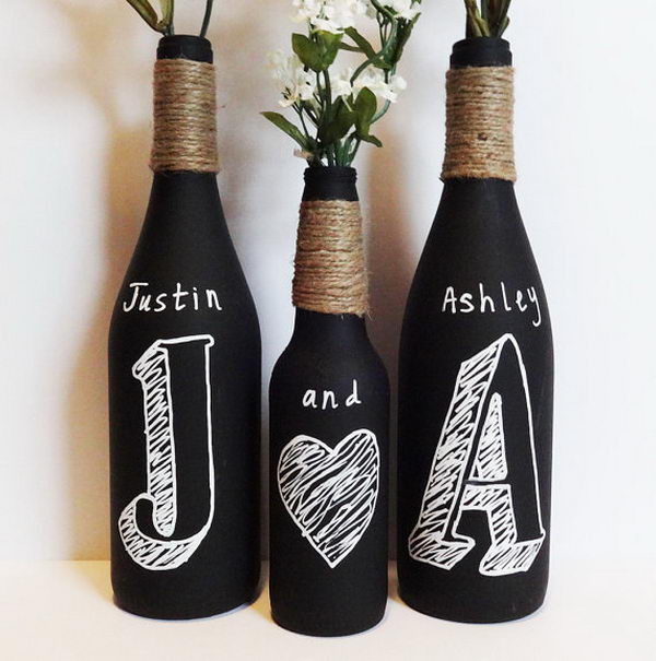 Chalkboard Painted Bottles. 