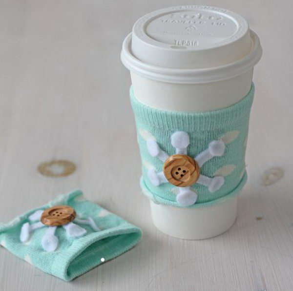DIY crochet coffee cozy which keep coffee in cups warm while protecting fingers from the heat.