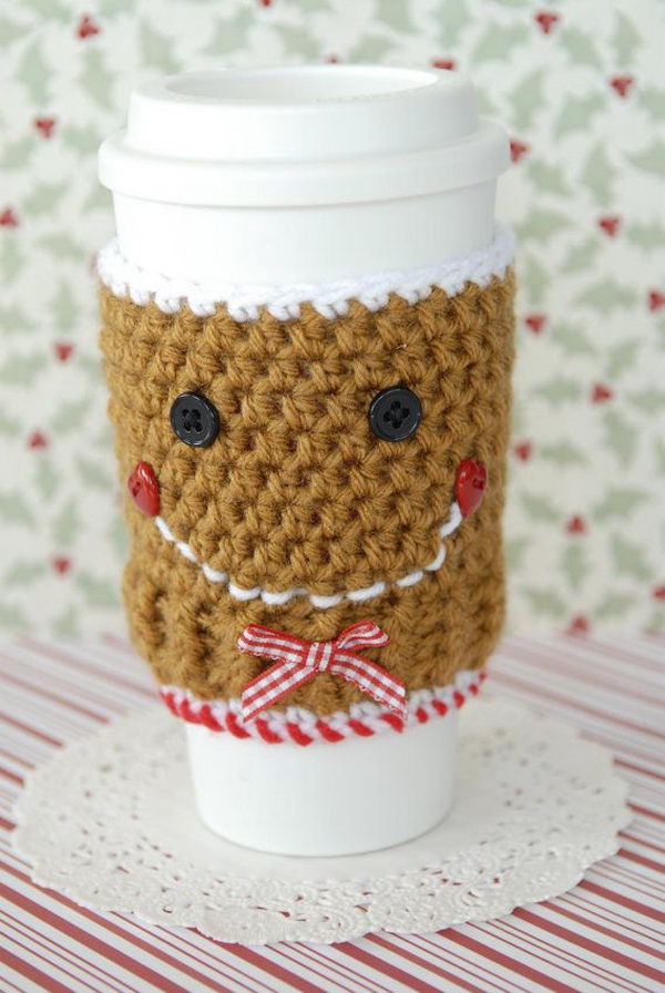 DIY crochet coffee cozy which keep coffee in cups warm while protecting fingers from the heat.