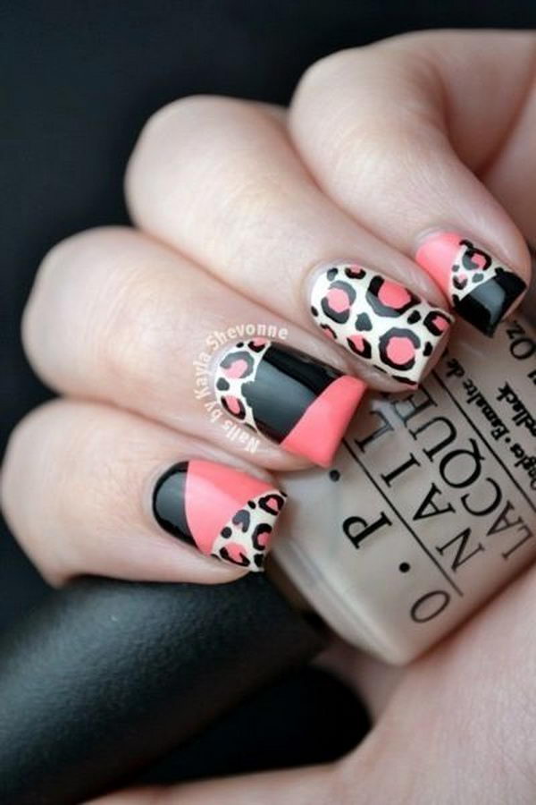 Cool Color Block Nail Art. A funky, modern look which stands out best when you use strong, contrasting colors. It involves painting neat geometric shapes on each fingernail, using different colored polishes.