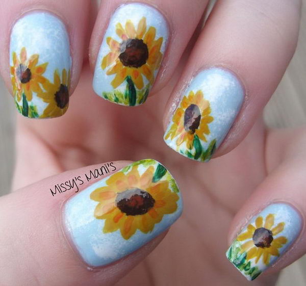 Pretty Flower Nail Art. These flower designs are so cute and make a regular manicure look like a piece of artwork. 