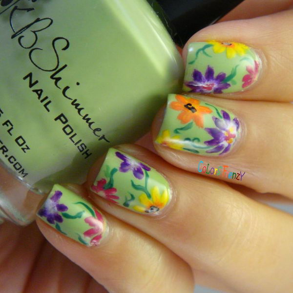 Pretty Flower Nail Art. These flower designs are so cute and make a regular manicure look like a piece of artwork. 