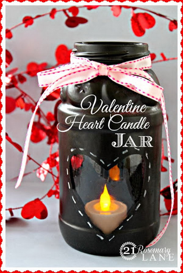 Darling Heart Candle Jar Made From a Spaghetti Sauce Jar, 