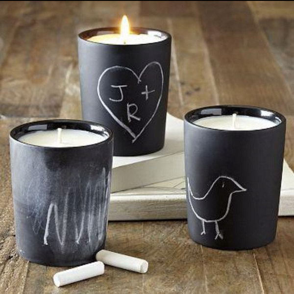 These chalkboard candles are hand painted with chalkboard paint that can be personalized to your heart's desire, from a child's magical message to a passionate note between lovers. 