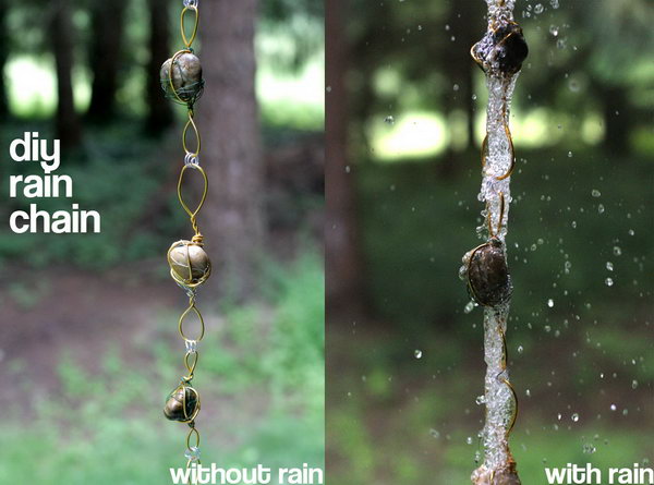 Rain Chain from Wire Wrapped Rock. Not only make a good sound and enhance your house exterior appearance, but also divert water away from your house.