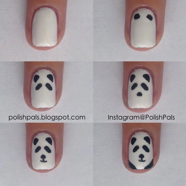 Simplistic Panda Nail Art,