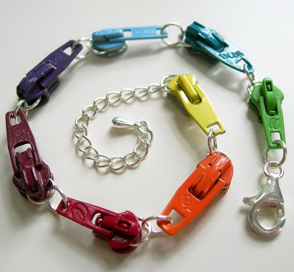 Bracelet made with vintage zipper slides in rainbow colors,