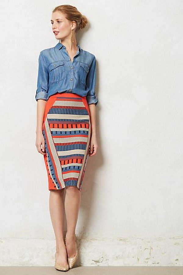 Stylish Pencil Skirt Idea. Shows the legs which keep it decidedly feminine. With a tucked in shirt or belted jacket, the pencil skirt gives you a long, lean line.