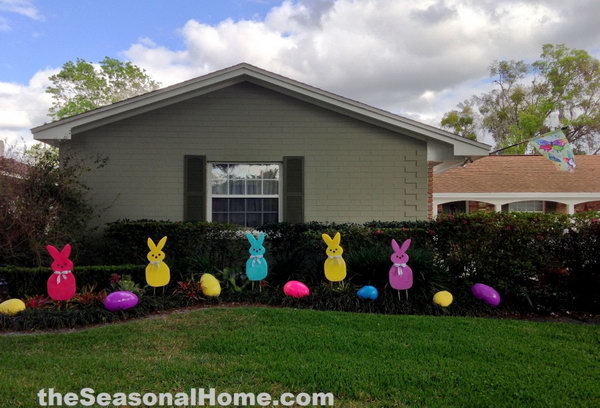 Easter Bunny Pattern Yard. Decorate your yard with colorful bunnies and Easter eggs, it will adds a lot of fun to your photo taken for your lovely kids. 
