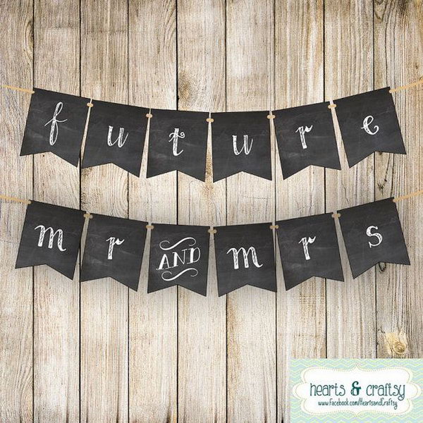Chalkboard Engagement Party Décor. This future Mr. and Mrs. engagement party decor is in a sweet chalkboard style. You can personalize your own with more various styles of this kind.