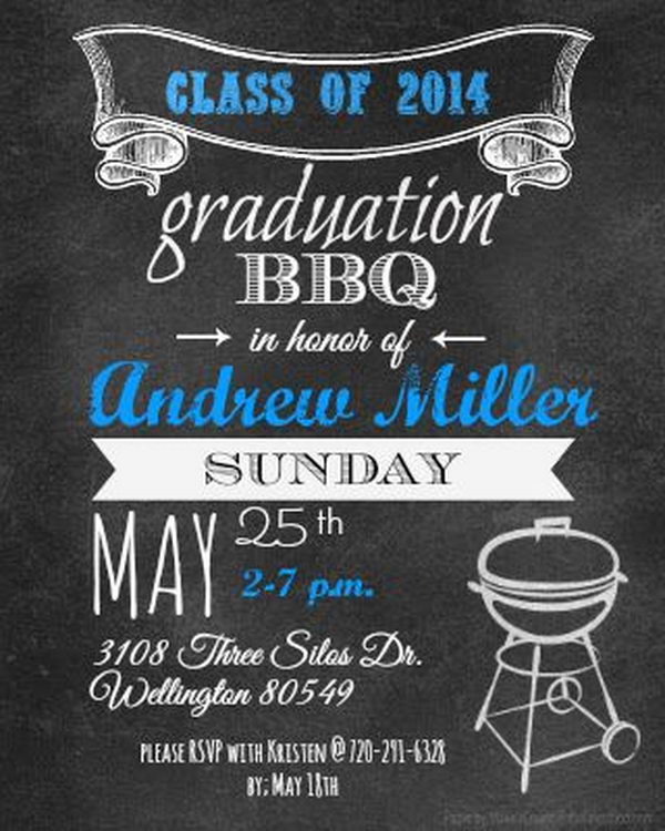 Graduation BBQ Announcement. It's super chic to invite your friends and relatives for a barbecue to celebrate your exciting graduation. Use fantastic calligraphy and barbecue silhouette barbecue image to finish off its funny style. 