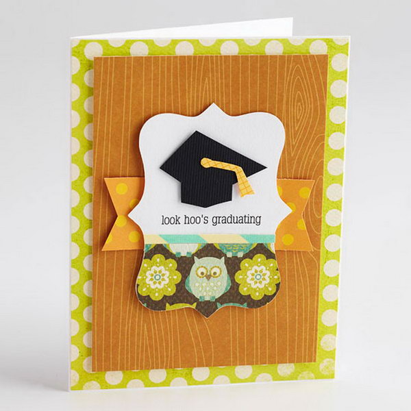 Funny Owl Graduation Announcement. This graduation announcement features a graduation cap at the top and paper owl at the base of a die cut to complement the play on words in the sentiment. All the guests must be impressed by this charming graduation announcement with well refined design. 