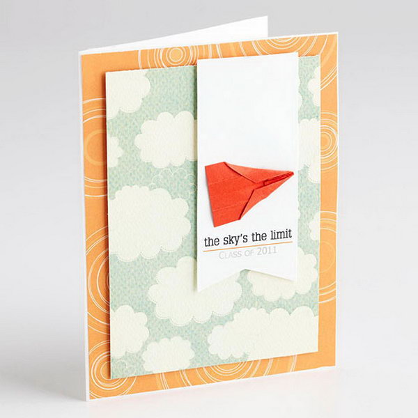 Paper Plane Graduation Announcement. This graduation announcement features a miniature paper airplane on a multi layer cardboard will definitely refresh the eyes of all your guests and leave a deep impression on your graduation celebration. 