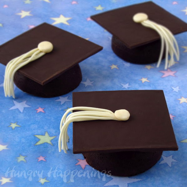Chocolate cake Graduation Caps. Make this luscious and creamy flourless chocolate cake graduation caps with semi sweet chocolate, butters cut into small cubes to enjoy the sweet chocolate flavor during your party.