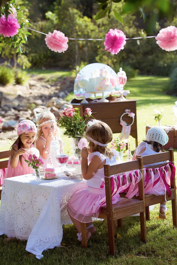 Vintage Princess Party. This fabulous party will definitely bring back your sweet memories and dreams about a pretty princess. It works for various occasions too. Create this sweet design with darling vintage caste cake, cute streamer chair ties, apothecary jar and vase ties, lace covered macarons. 