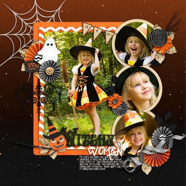 Make your memories about Halloween party last forever with a cute Halloween scrapbook. Here's a good idea for your reference. 