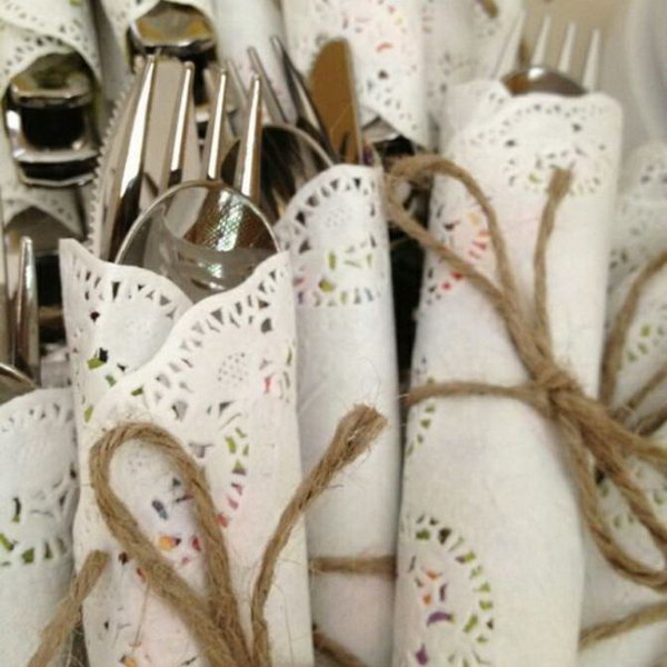 25 Creative Wedding Decoration Ideas 2017 Paper Doilies And Twine Table Settings Wrap Utensil In Pretty Tie With