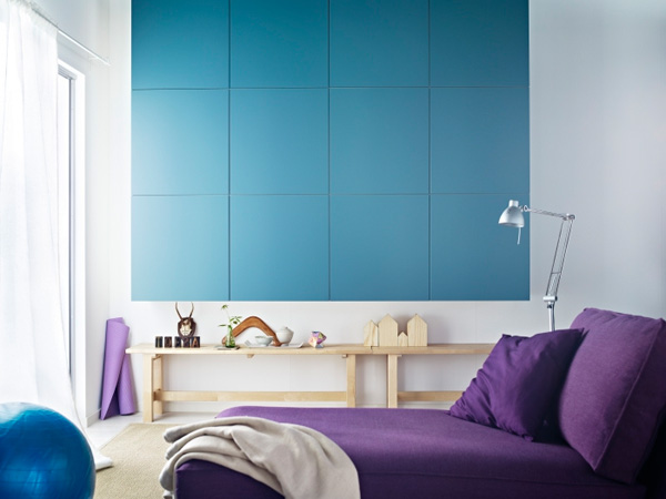 Trend Setter. In order to keep your thins organized in your bedroom, your don't have to gain space with the unpleasant outlook. This blue wall unit will keep your bedroom in a trendy style with its knob less style and compactness.