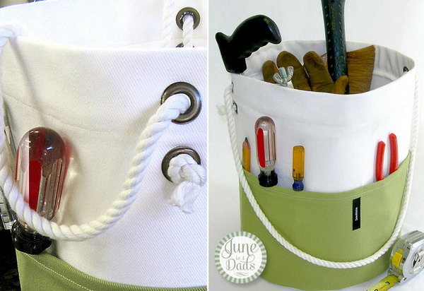 Tools Bucket Tote. Your Daddy can fix everything in your home but he always drop the tools everywhere. So this tools bucket tote is really helpful for him to keep all his tools in one place. See the how to do here.