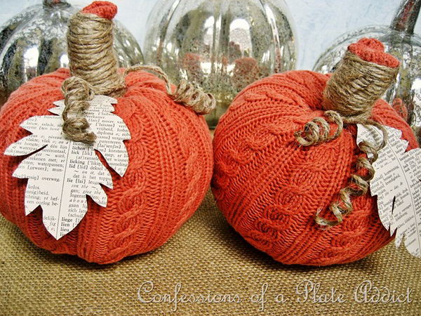 Easy Sweater Pumpkins. It is a fun and easy project to make these sweater pumpkins with dollar store faux pumpkins and a piece of sweater. It will be a perfect and fun decor on the Halloween Day.
