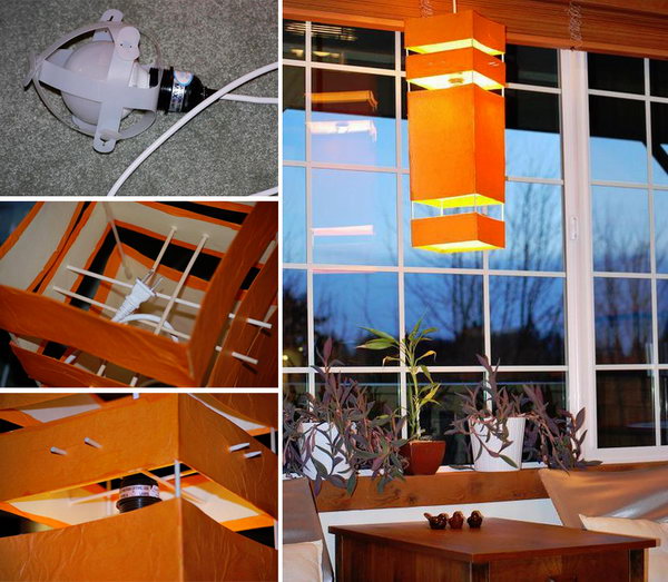 Japanese style Lantern. Manila folders, bamboo chopsticks or wooden skewers, and colored tissue paper, rice paper, or textured paper are all you need to make this Japanese style lantern. Check the tutorial here.