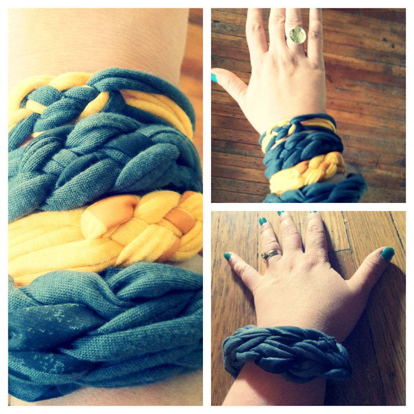 DIY Braided T Shirt Bracelets. It is pretty fun and easy to make this braided bracelet with an old Tshirt. There are 2 videos here to tell you 2 different types of stylish summer tastic bracelets using your  old t shirts.You can learn to DIY one to show off and share with friends.