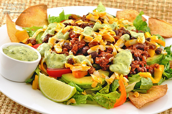 Taco Salad with Avocado Cilantro Dressing 