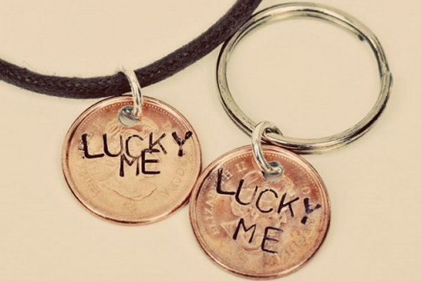 DIY Lucky Wedding Charms.  Make lucky penny charms for you and your sweetie to commemorate the year of your marriage. See more