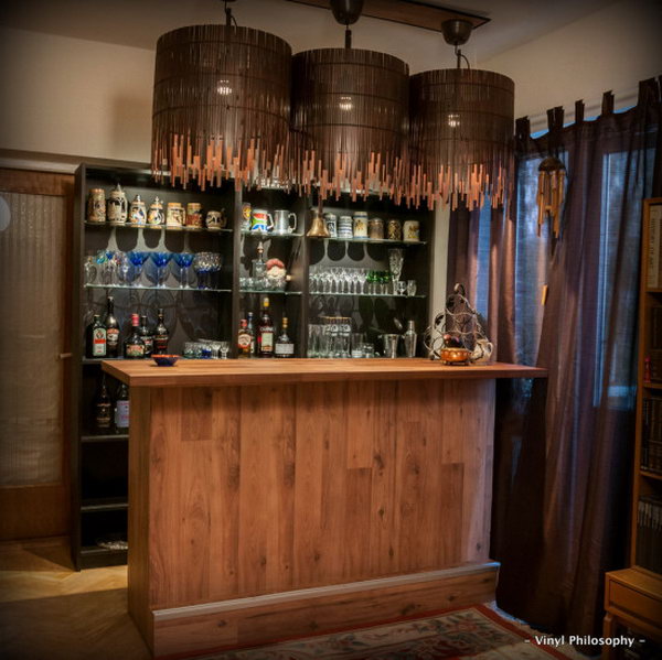 DIY Gorgeous Home Bar Built from BILLY Bookcases. Voir plus de photos et de détails