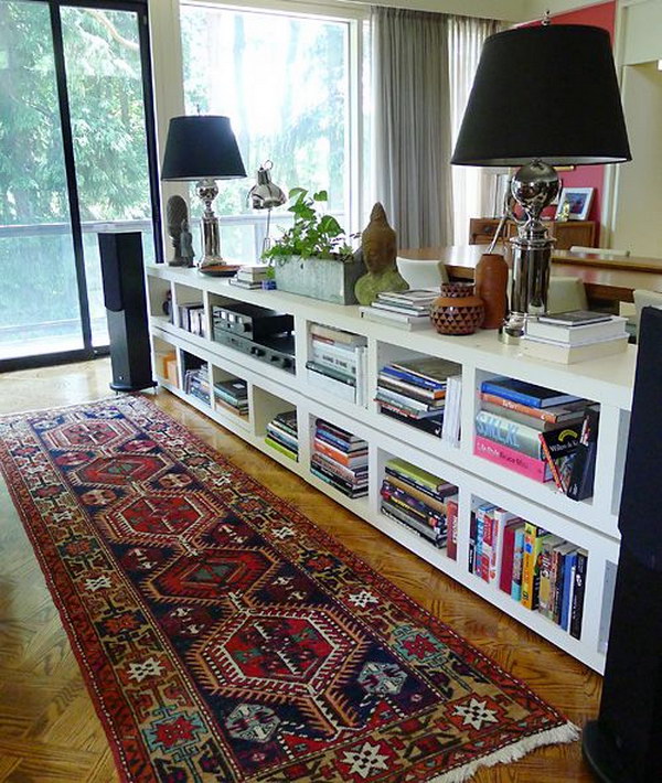 DIY BILLY Bookcases behind a Couch.