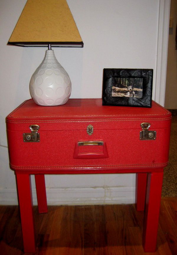 Vintage Suitcase Topped Table. Such a genius way to remove the top of her LACK table and replace with the a vintage suitcase to create more storage space. Learn more details