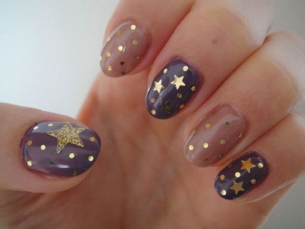 Black and Gold Star Nail Design - wide 6