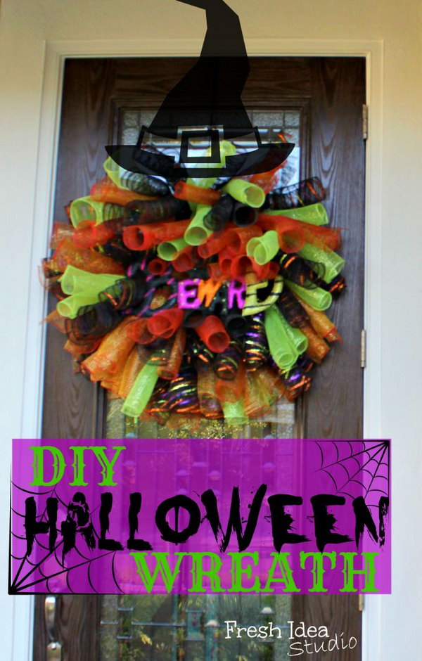 DIY Wire Wreath Form and Decorative Colored Mesh Wreath.