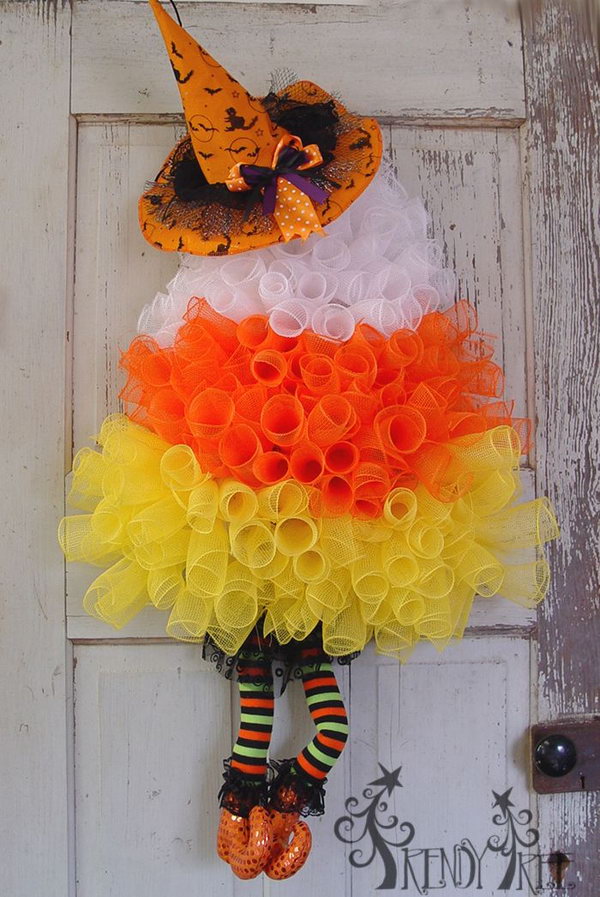 DIY Candy Corn Witch Wreath.