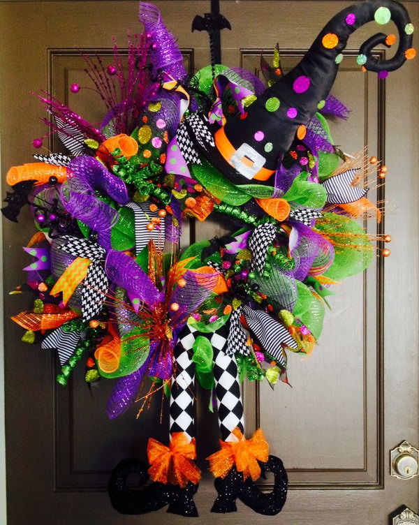 Halloween Deco Mesh Witch Wreath.