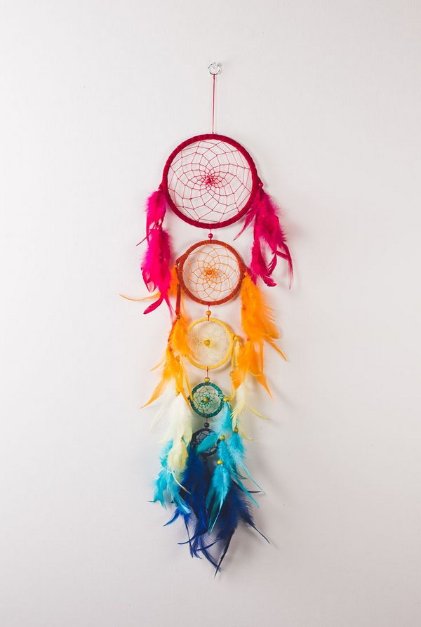 DIY Rainbow Five Tier Dream Catcher. 