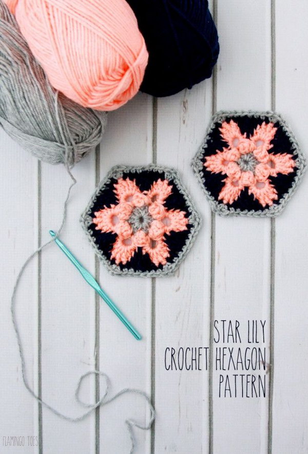 Hexagon Star Lily Crochet Coaster. The whole crocheting goes pretty. Perfect beginner's crochet projects. Have fun!
